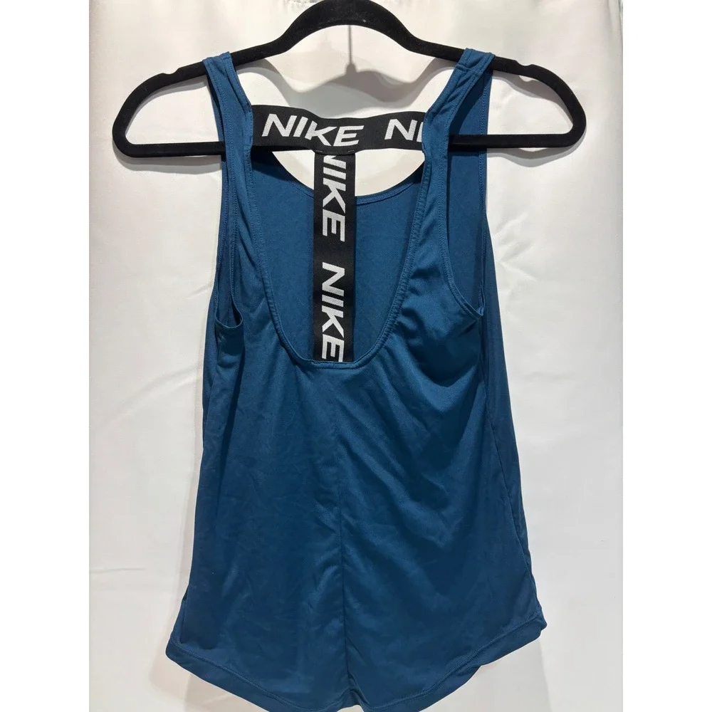 Nike Tank Top Womens XS Teal Dri-FIT Elastic T-Back Logo Strap Activewear